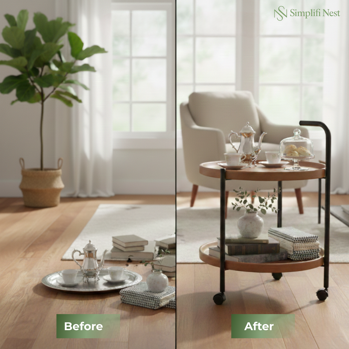 Premium 2-Tier Round Mobile Serving Trolley