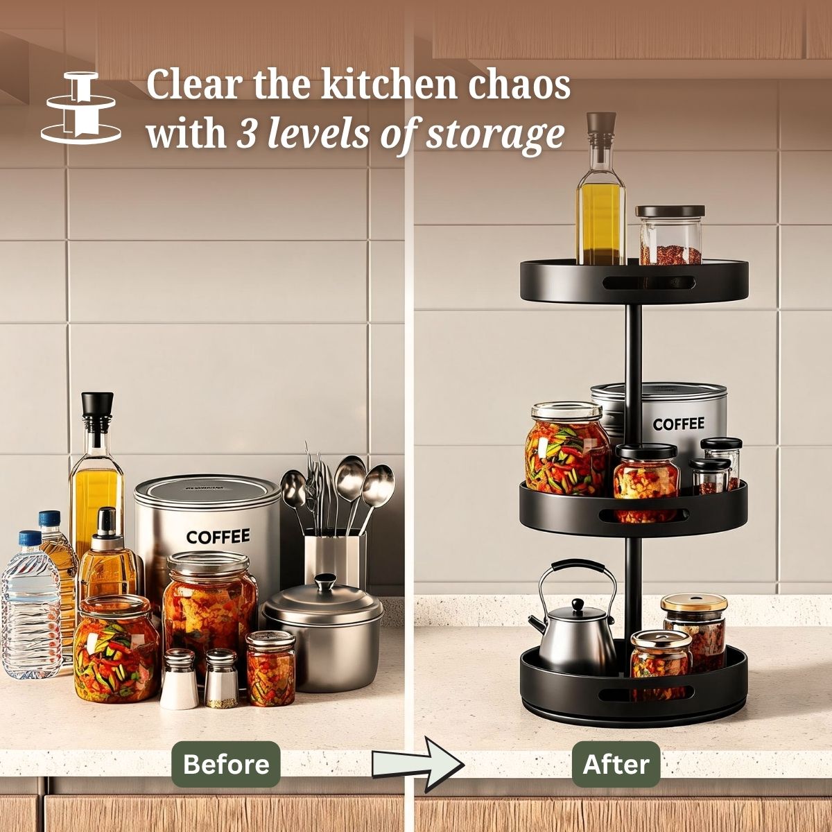 Circular Rotating 360° Kitchen Rack |3-Tier & 2-Tier | Stainless Steel Organizer