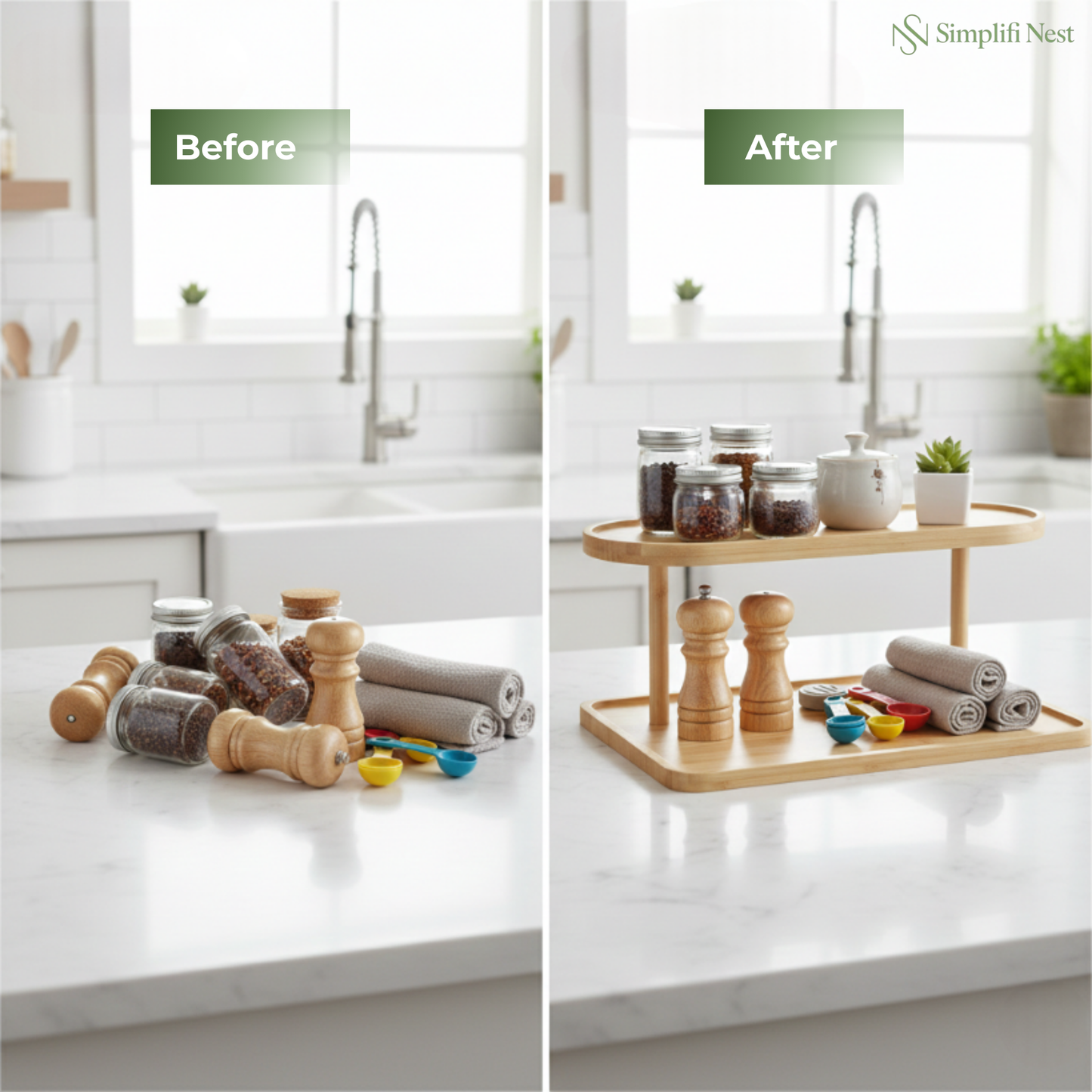 Bamboo Oval 2-Tier Kitchen Counter Organizer Rack