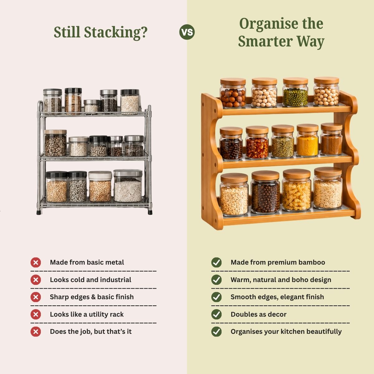 Bamboo Countertop Organiser Rack with Fibre Panels | Kitchen, Bathroom & Desk