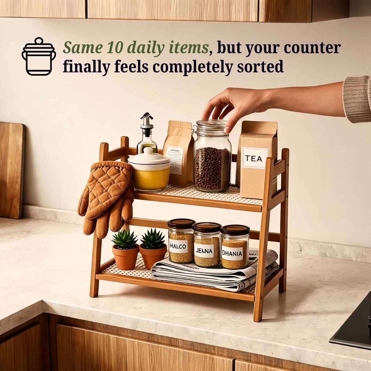 Bamboo 2-Tier Kitchen Counter Organizer Rack