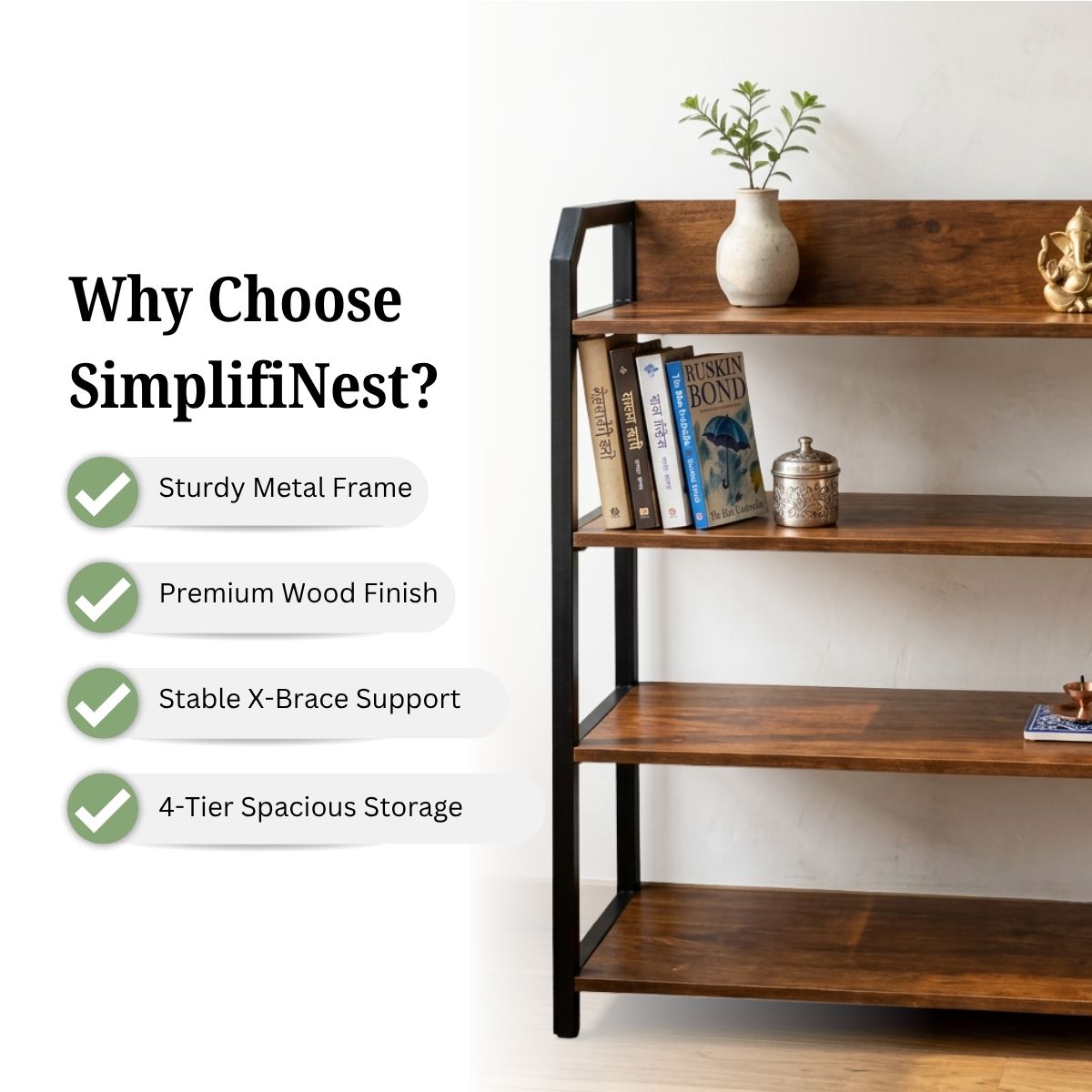 4-Tier Wood & Metal Storage Rack