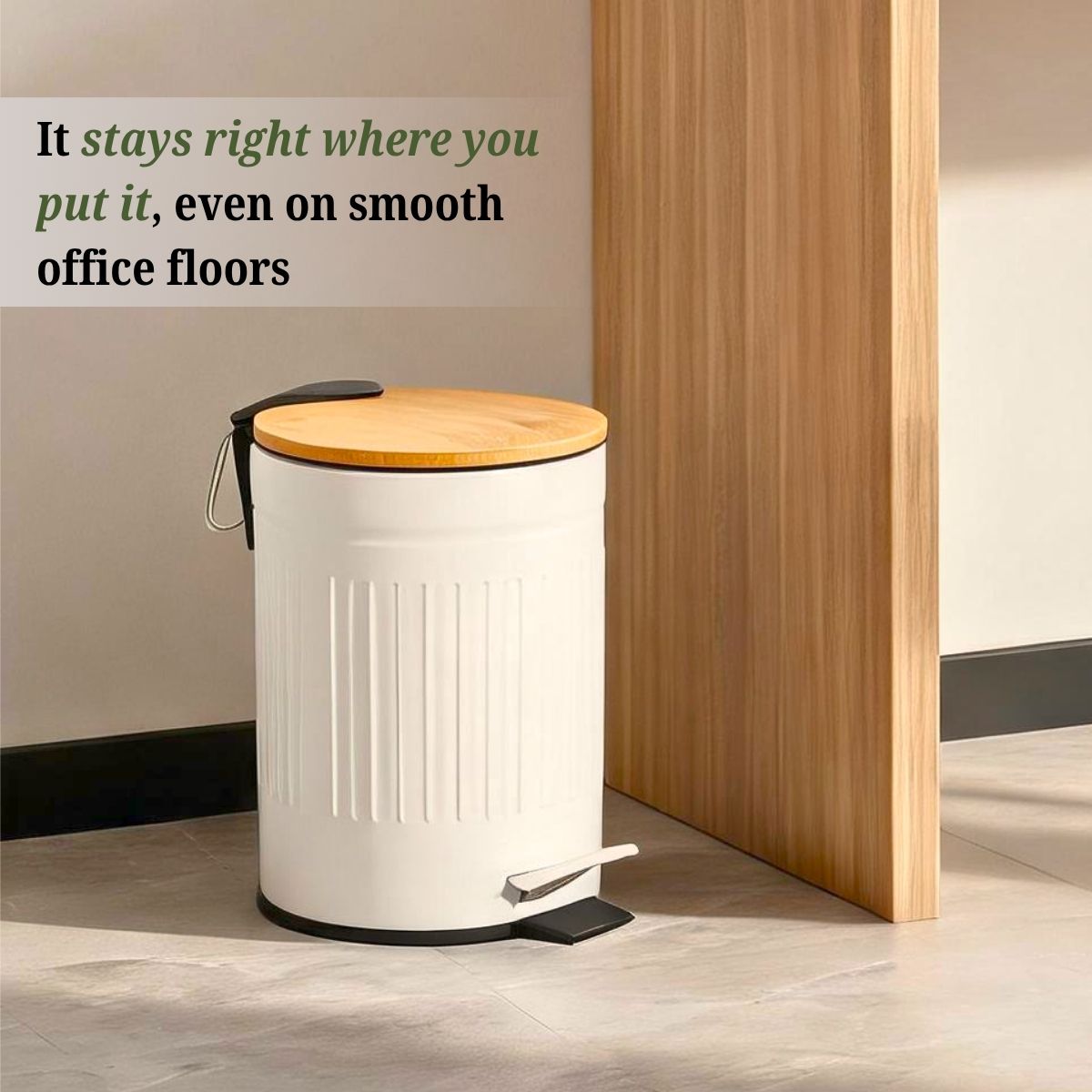 Metal Dustbin with Foot Pedal & Removable Bucket | Rust-Free Steel & Bamboo | 5L