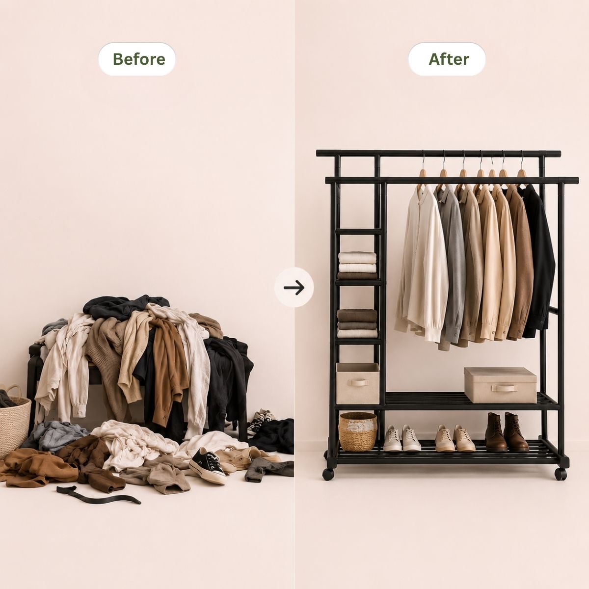 Premium Heavy Duty Double Clothing Rack with Storage Sections
