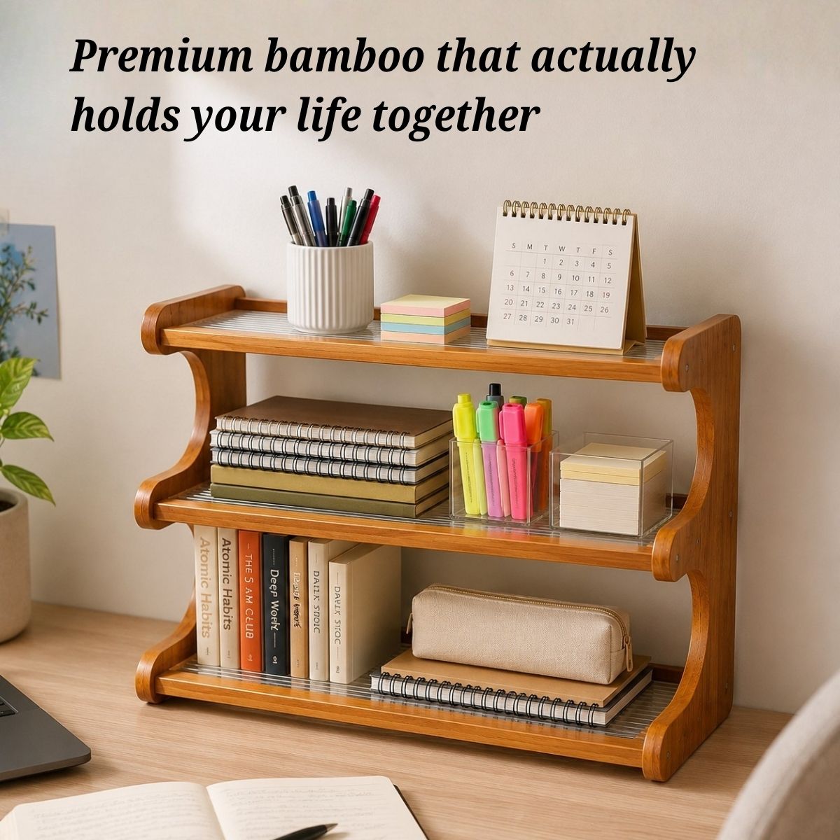 Bamboo Countertop Organiser Rack with Fibre Panels | Kitchen, Bathroom & Desk