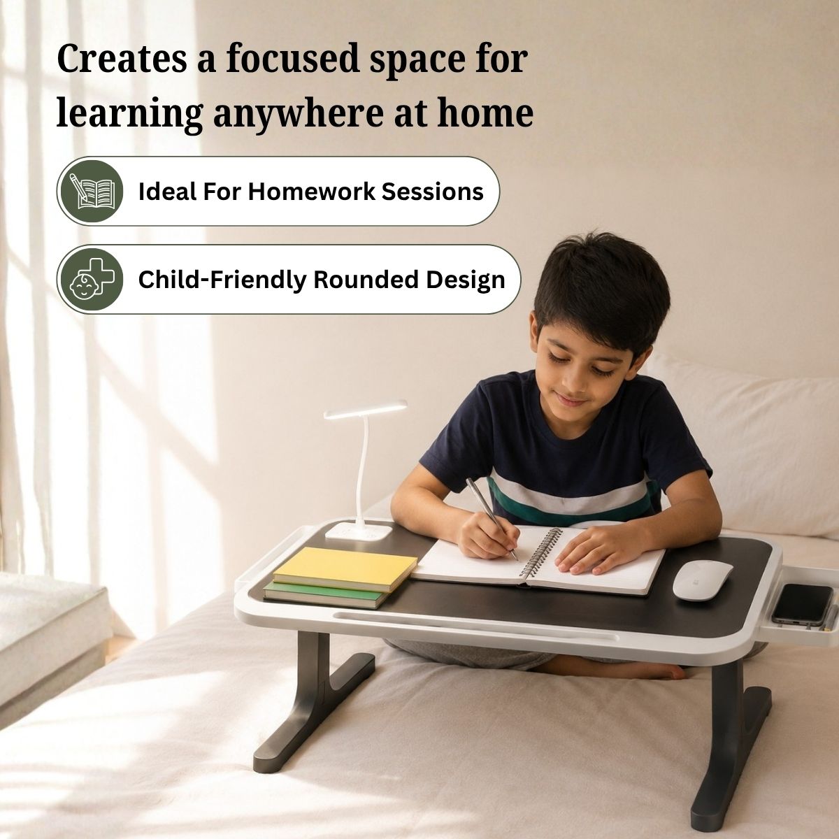 Portable Laptop Bed Station with LED Lamp & Charging