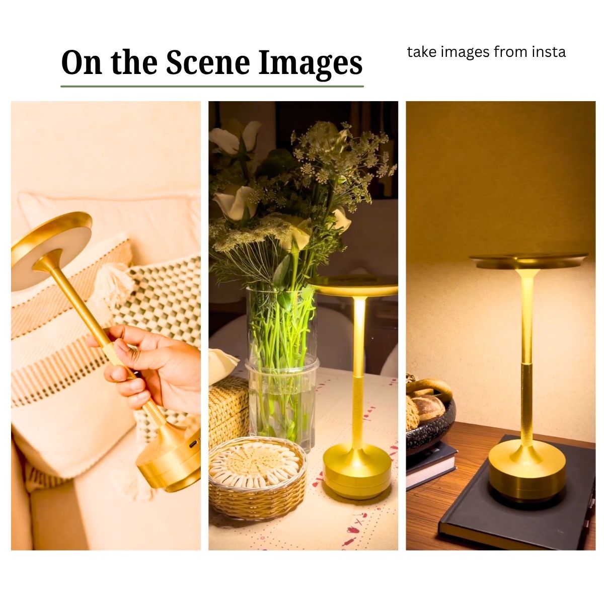 Rechargeable Cordless Metal Table Lamp | Touch Control | 3 Light Modes | Type-C | Heavy Base | 6–8 Hrs Battery