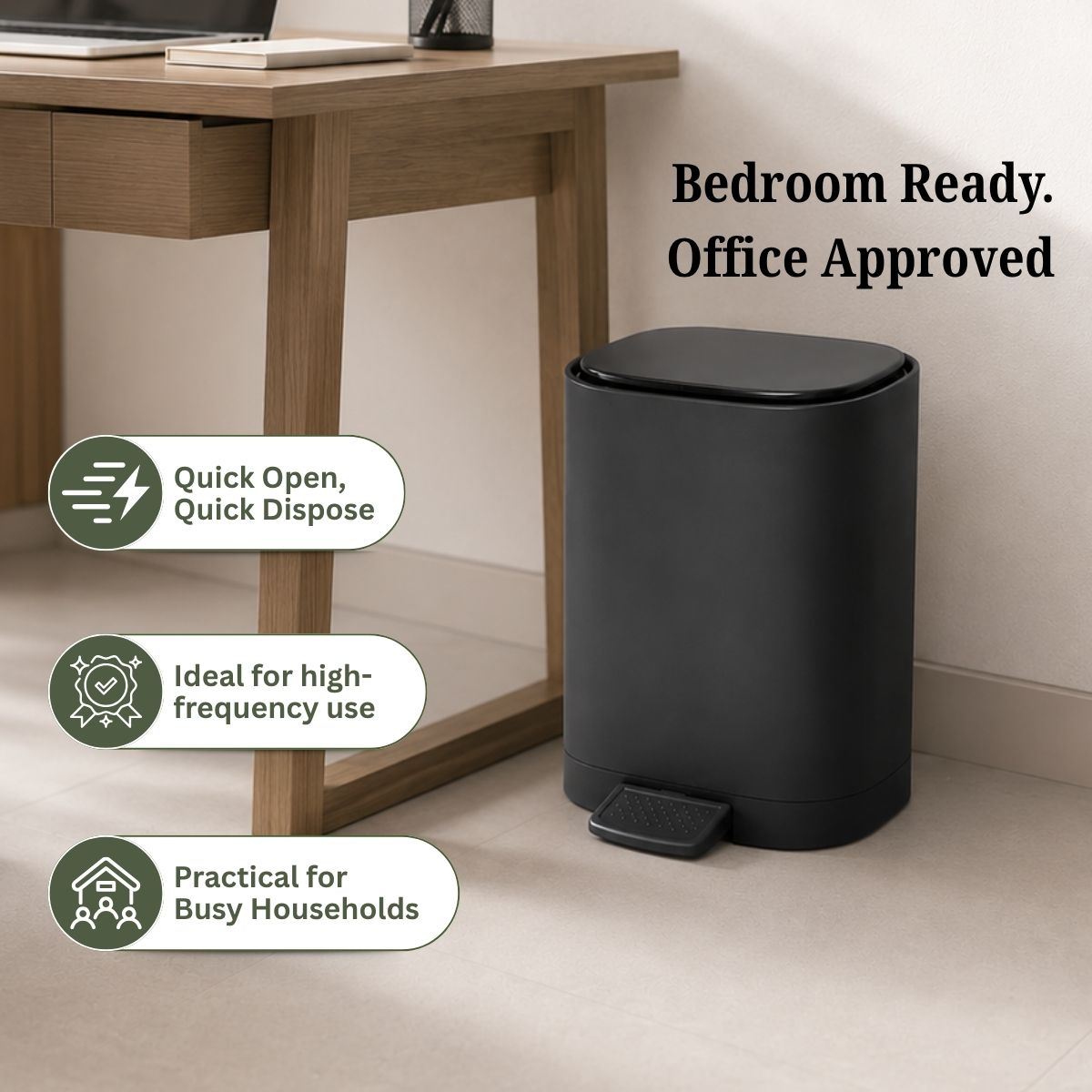 5L Matte Finish Dustbin with Removable Inner Bucket | Bathroom, Bedroom & Office
