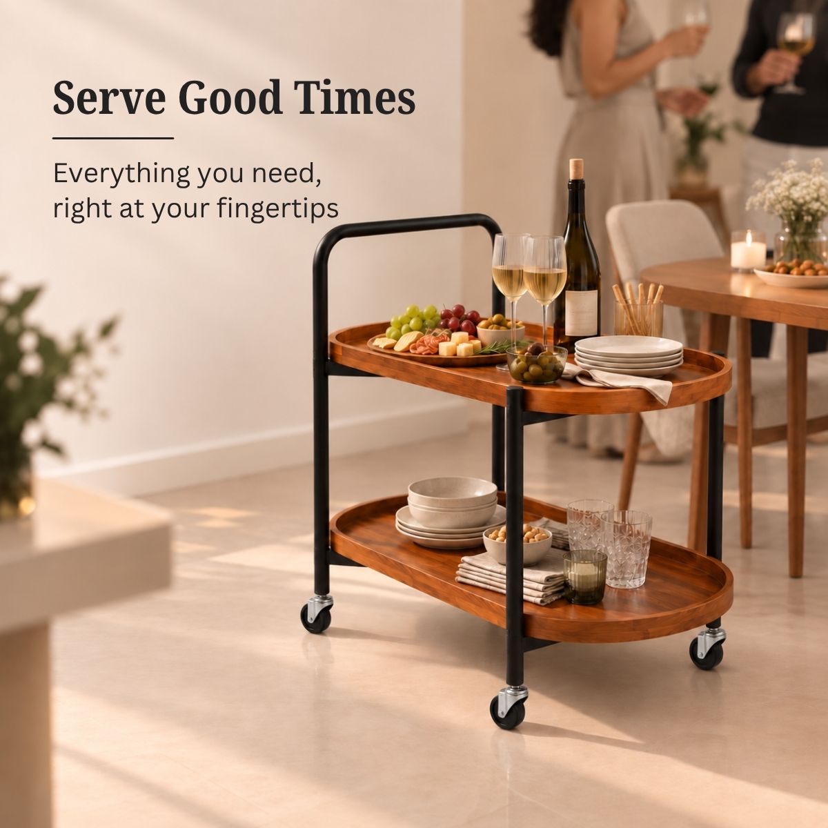 Classic 2-Tier Wood Serving Trolley