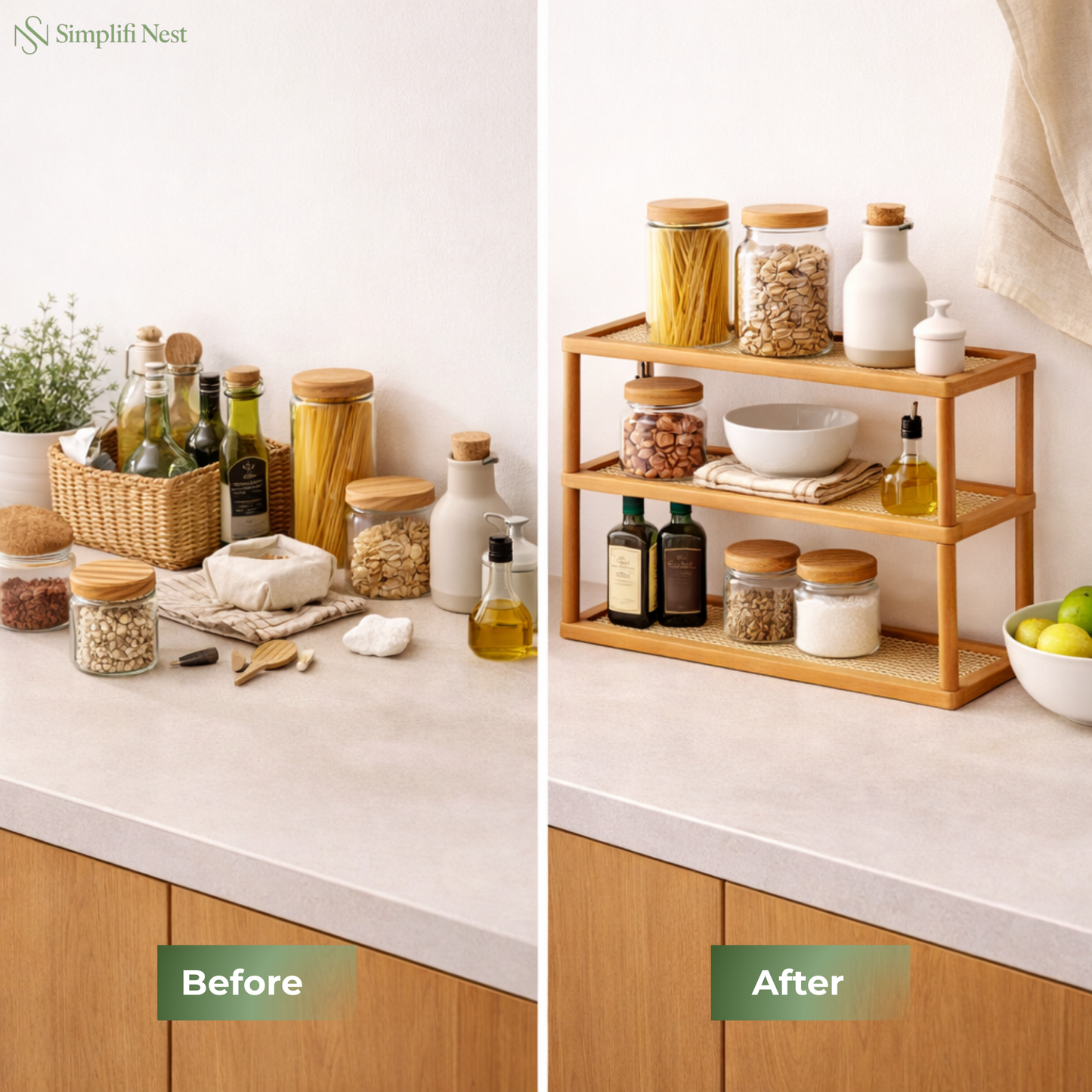 TriShelf Premium Bamboo Countertop Organizer Rack