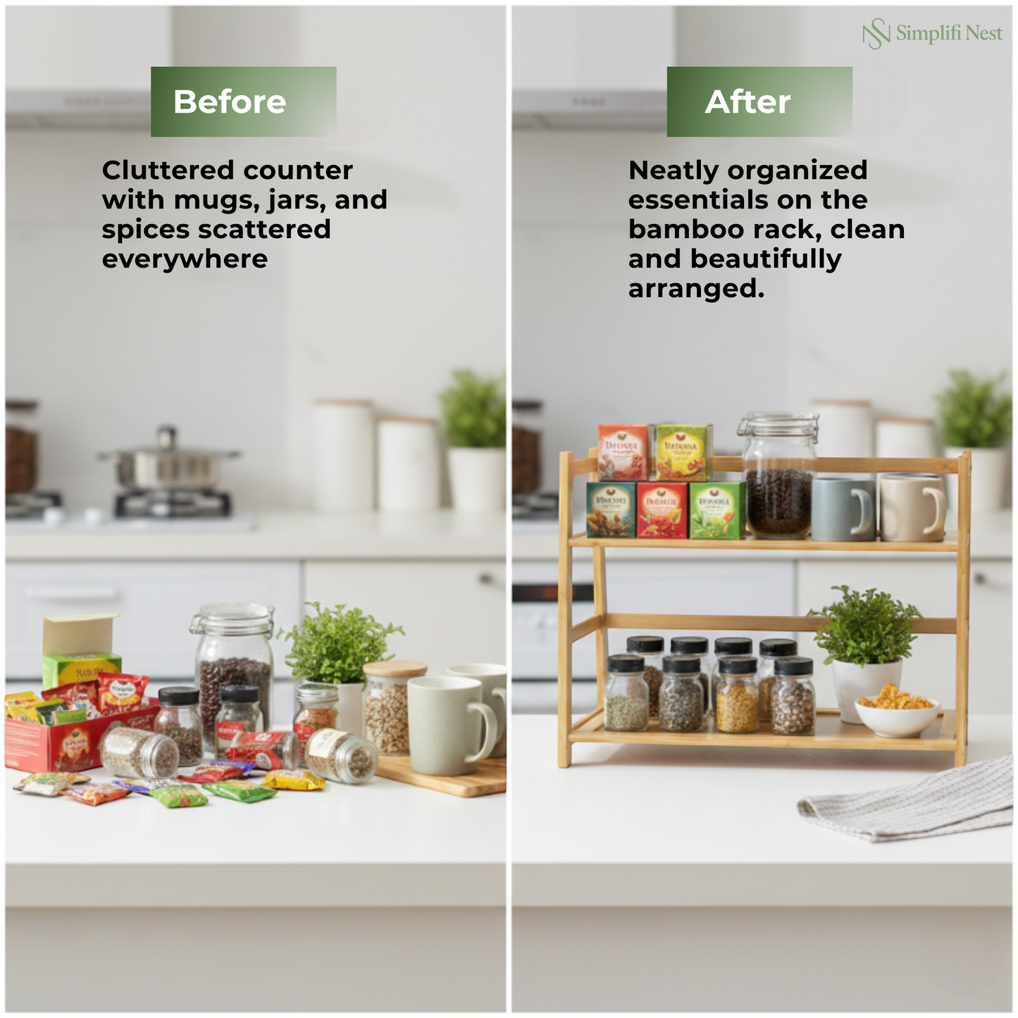 2-Tier Bamboo Countertop Rack — Kitchen, Bathroom & Desk Organizer
