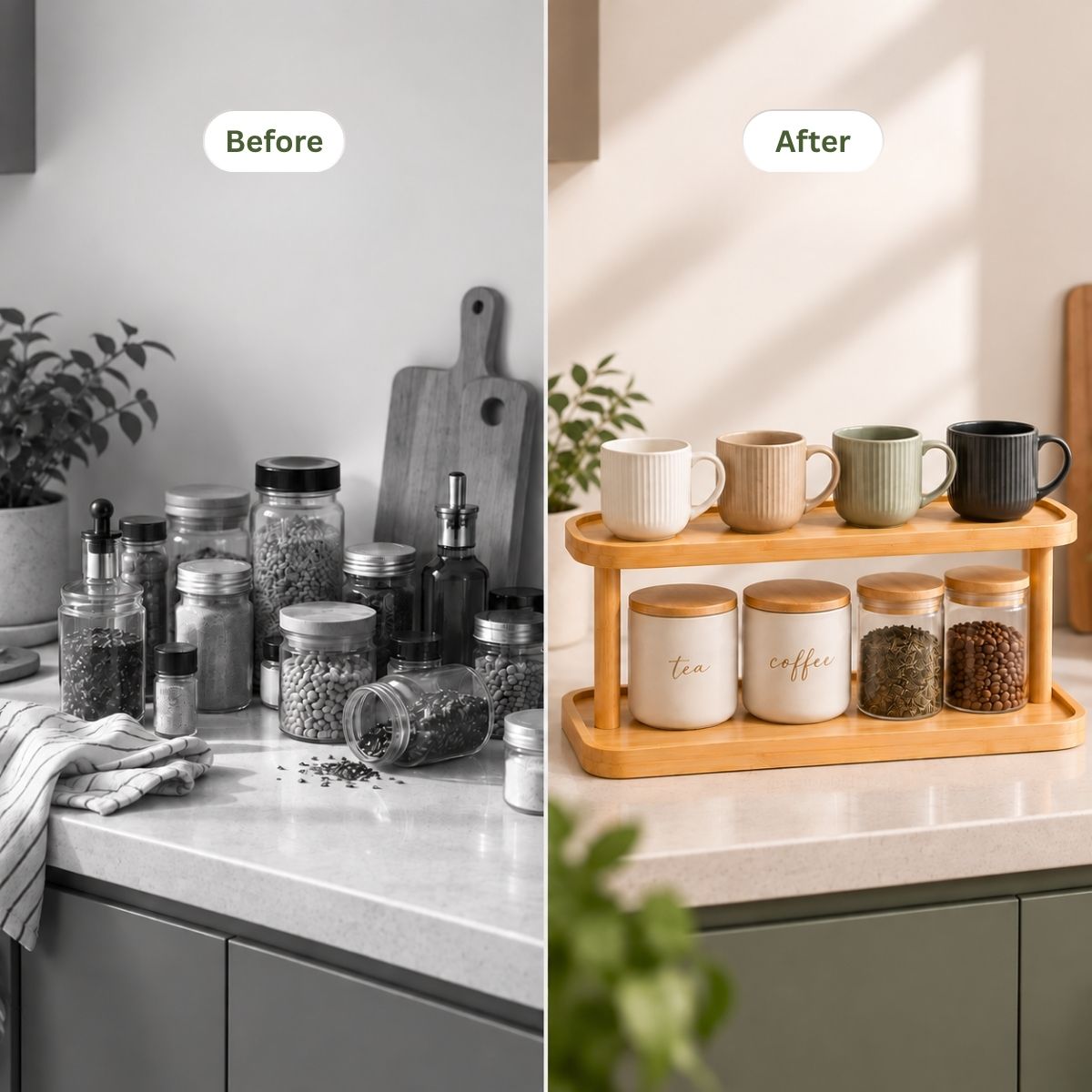 Bamboo Oval 2-Tier Kitchen Counter Organizer Rack