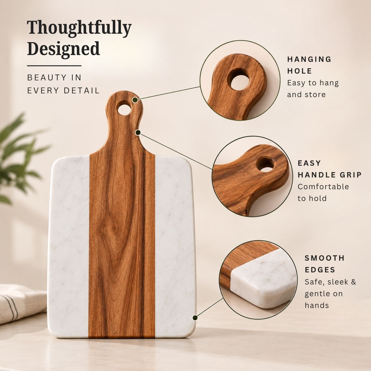 White Marble & Acacia Wood Chopping & Serving Board