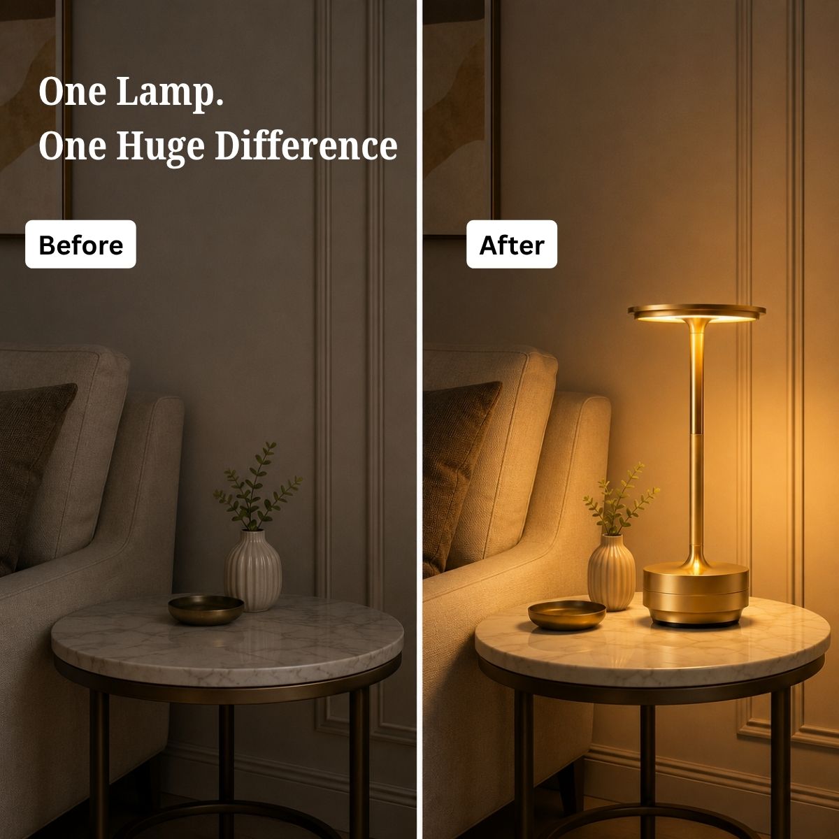 Rechargeable Cordless Metal Table Lamp | Touch Control | 3 Light Modes | Type-C | Heavy Base | 6–8 Hrs Battery