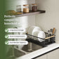Black Steel Dish Drying Rack with Bamboo Handle