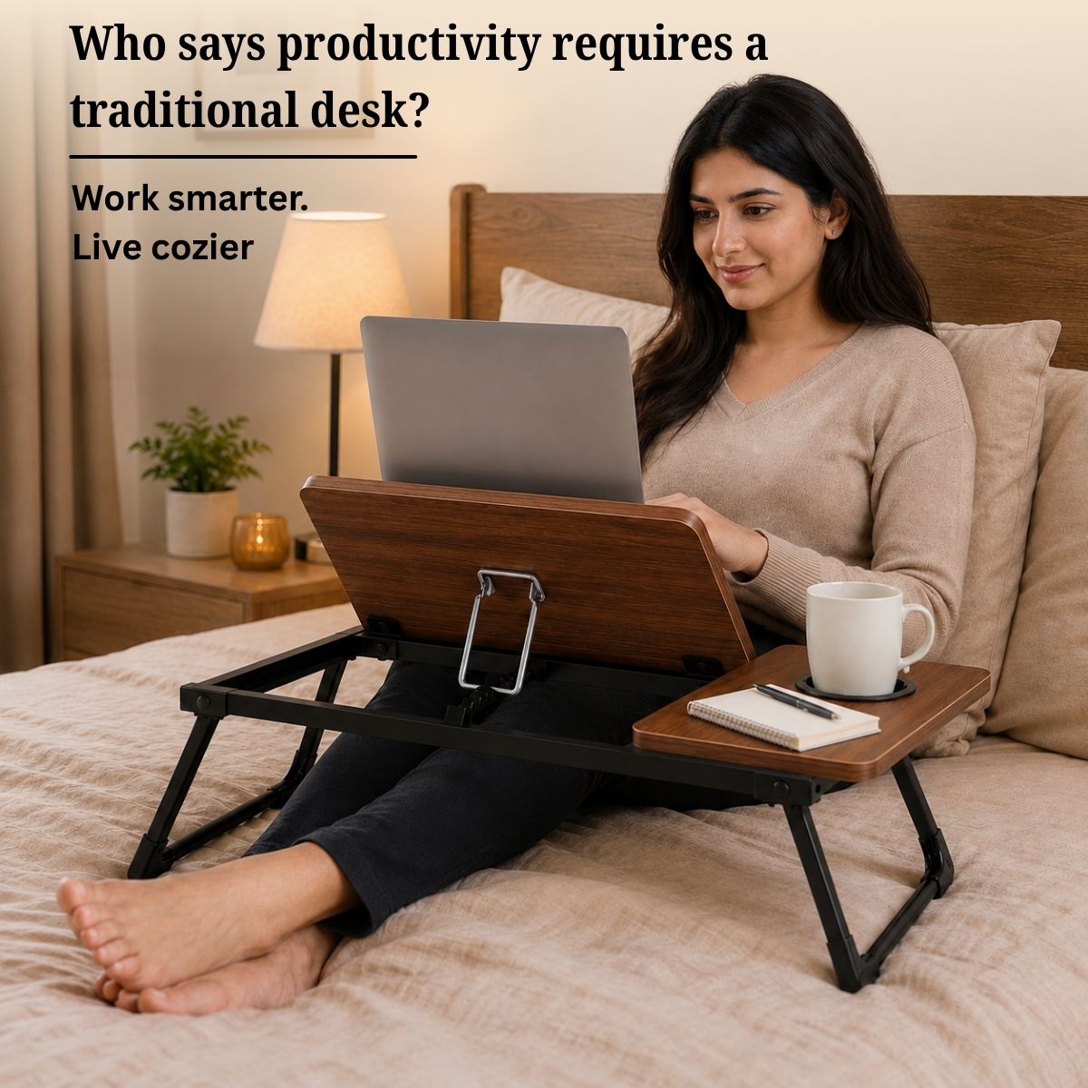 Foldable Bed Desk for Laptop & Kids Study – with Cup Holder & Tilting Tray