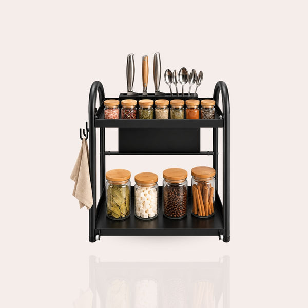 2-Tier Sliding Pull-Out Kitchen Storage Rack | Stainless Steel | Spices, Jars & Masala Organizer