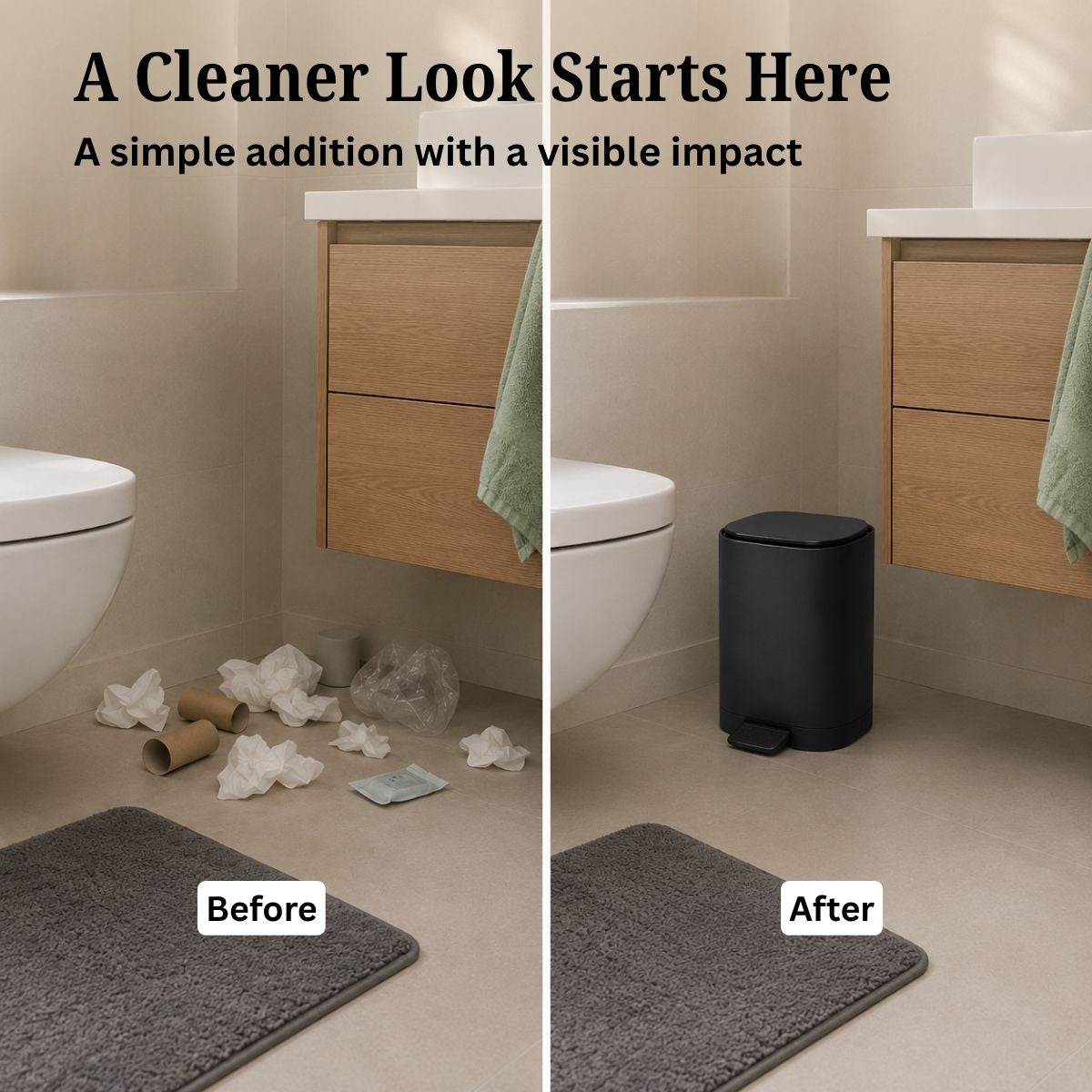 5L Matte Finish Dustbin with Removable Inner Bucket | Bathroom, Bedroom & Office