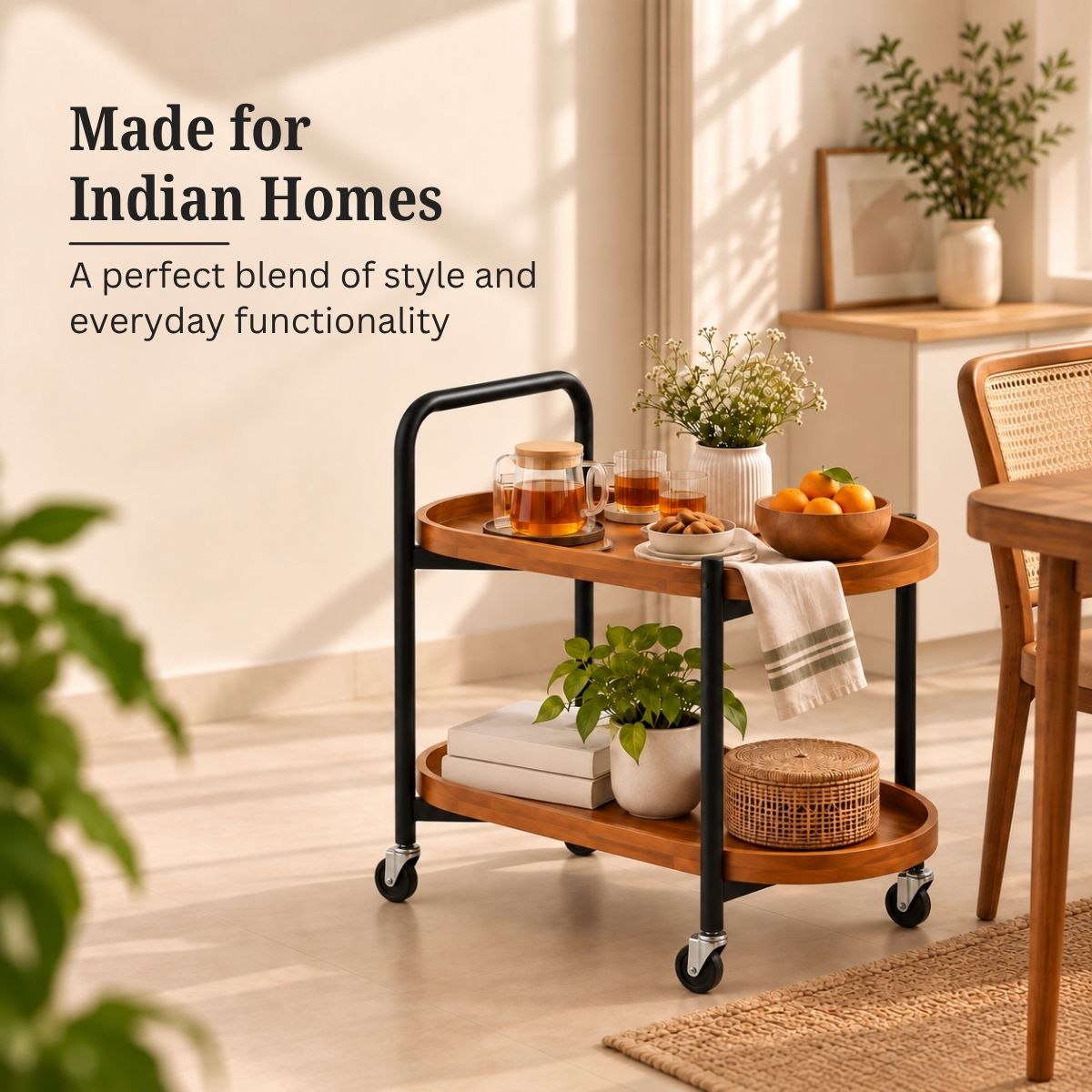 Classic 2-Tier Wood Serving Trolley