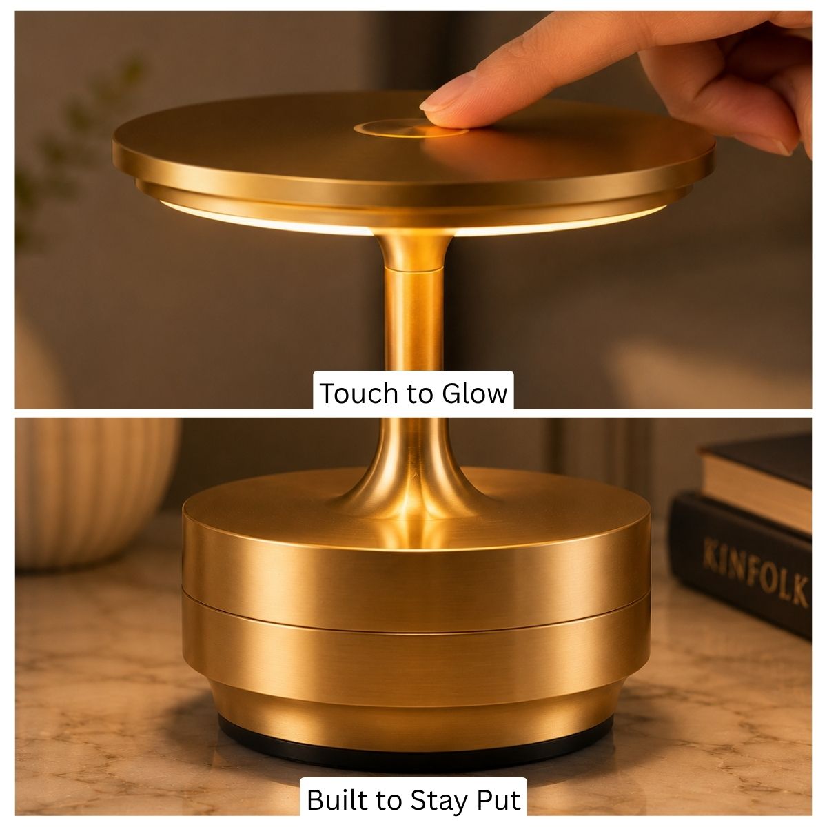 Rechargeable Cordless Metal Table Lamp | Touch Control | 3 Light Modes | Type-C | Heavy Base | 6–8 Hrs Battery