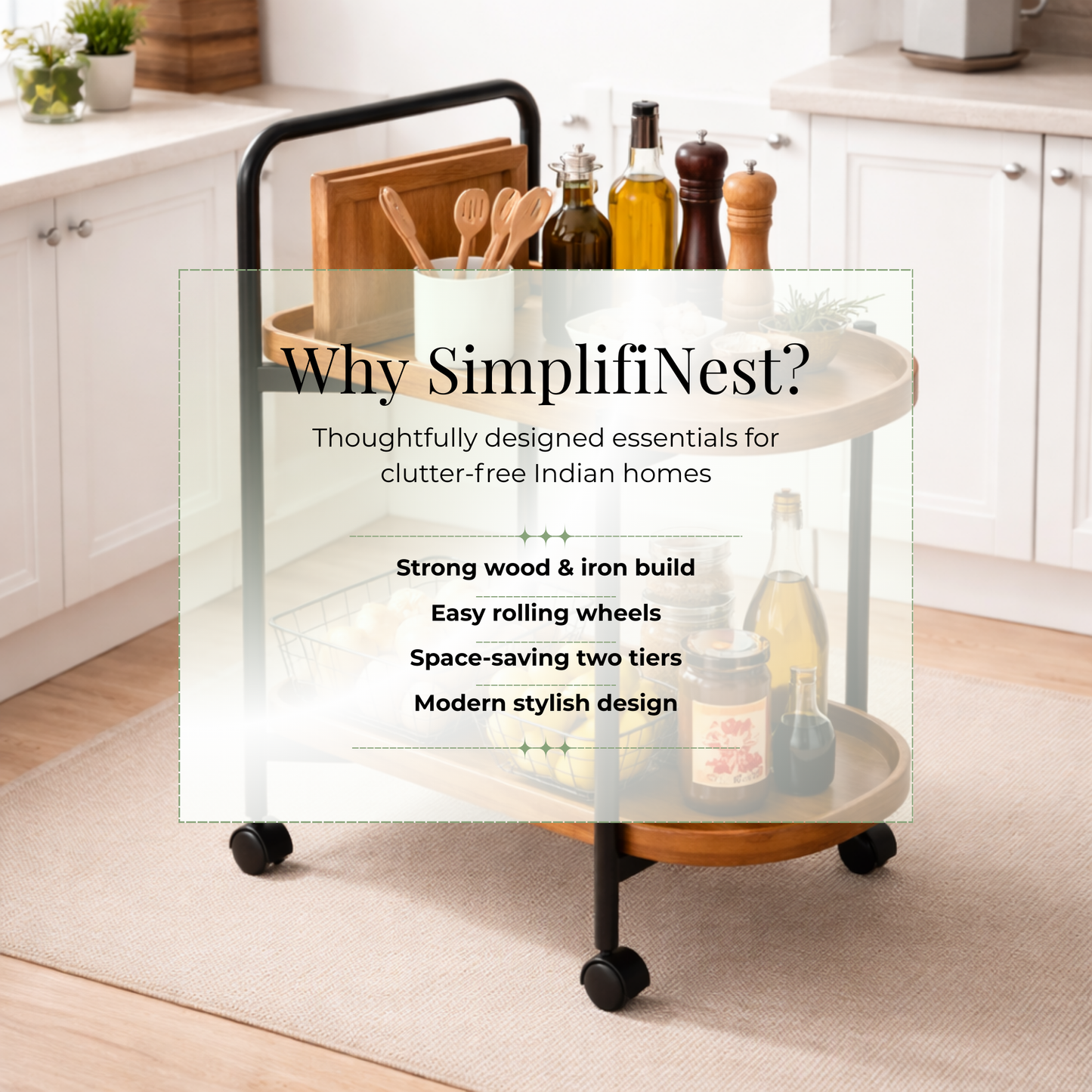 Classic 2-Tier Wood Serving Trolley
