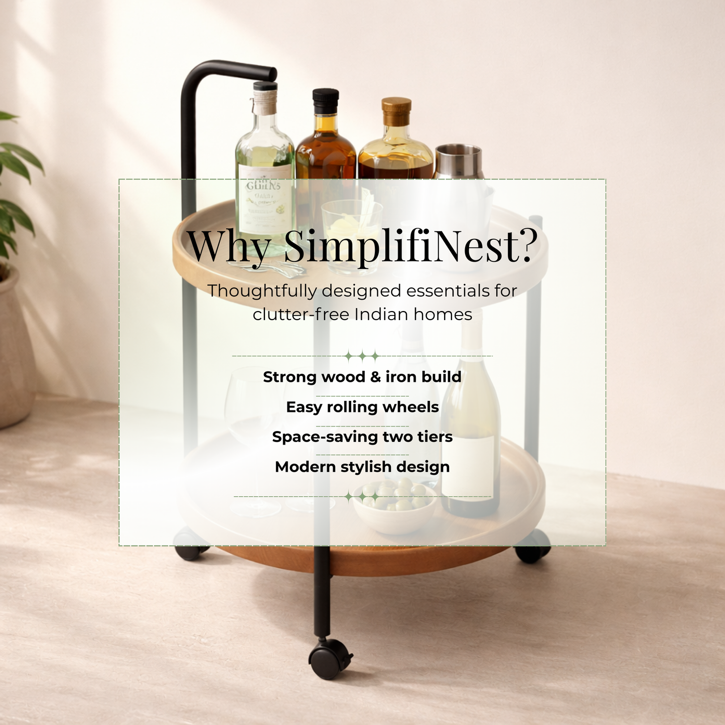 Premium 2-Tier Round Mobile Serving Trolley