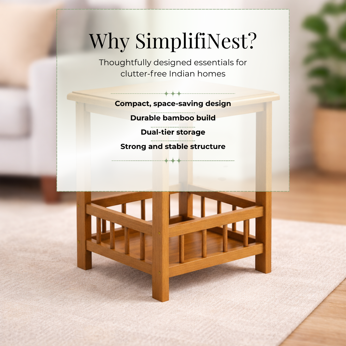 Premium Bamboo Side Table With Storage Base