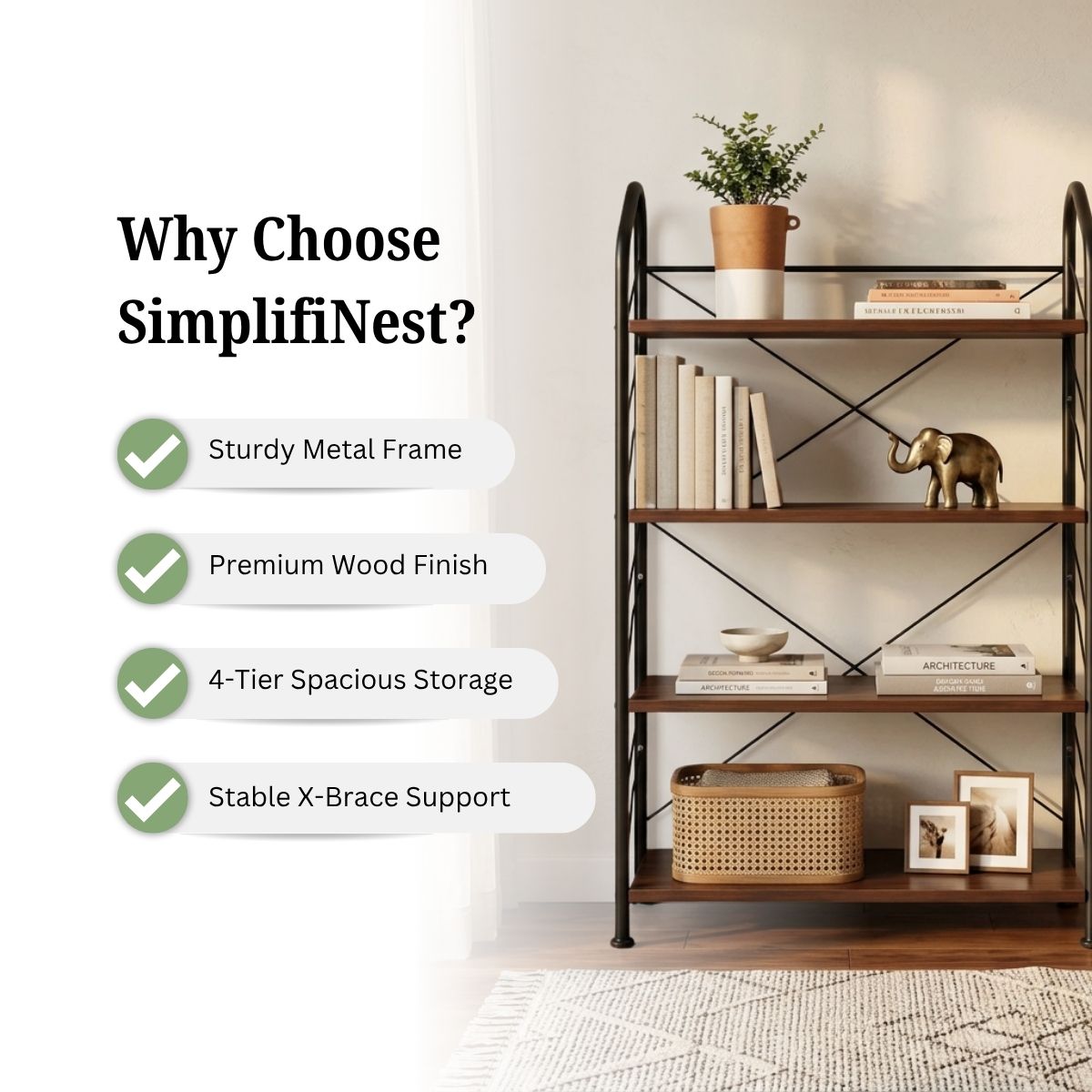 4-Tier Wood & Metal Display Rack
