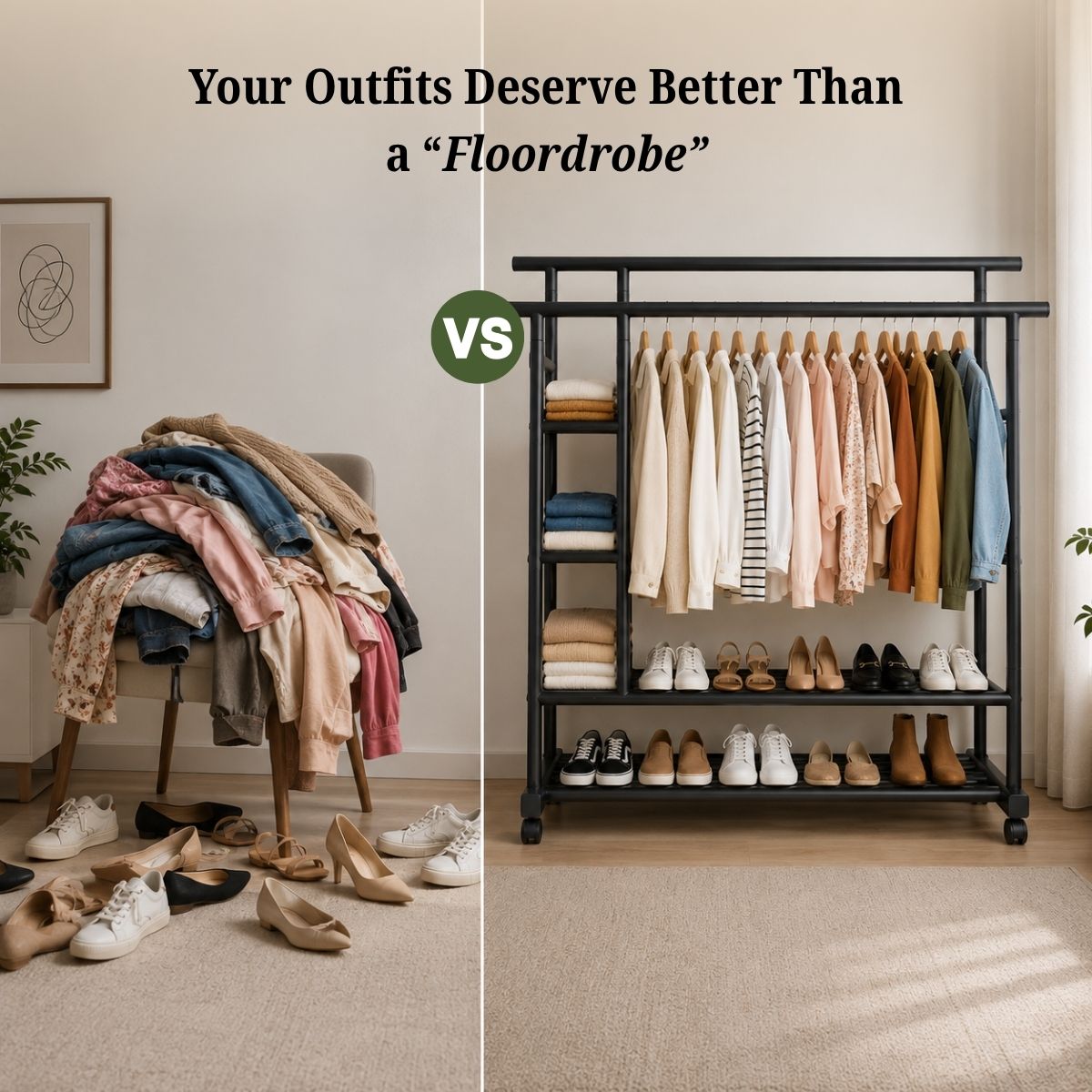 Premium Heavy Duty Double Clothing Rack with Storage Sections