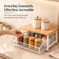 Premium Pine Wood Countertop Storage Organizer with Sliding Basket