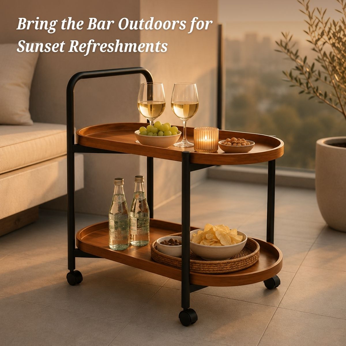 Classic 2-Tier Wood Serving Trolley