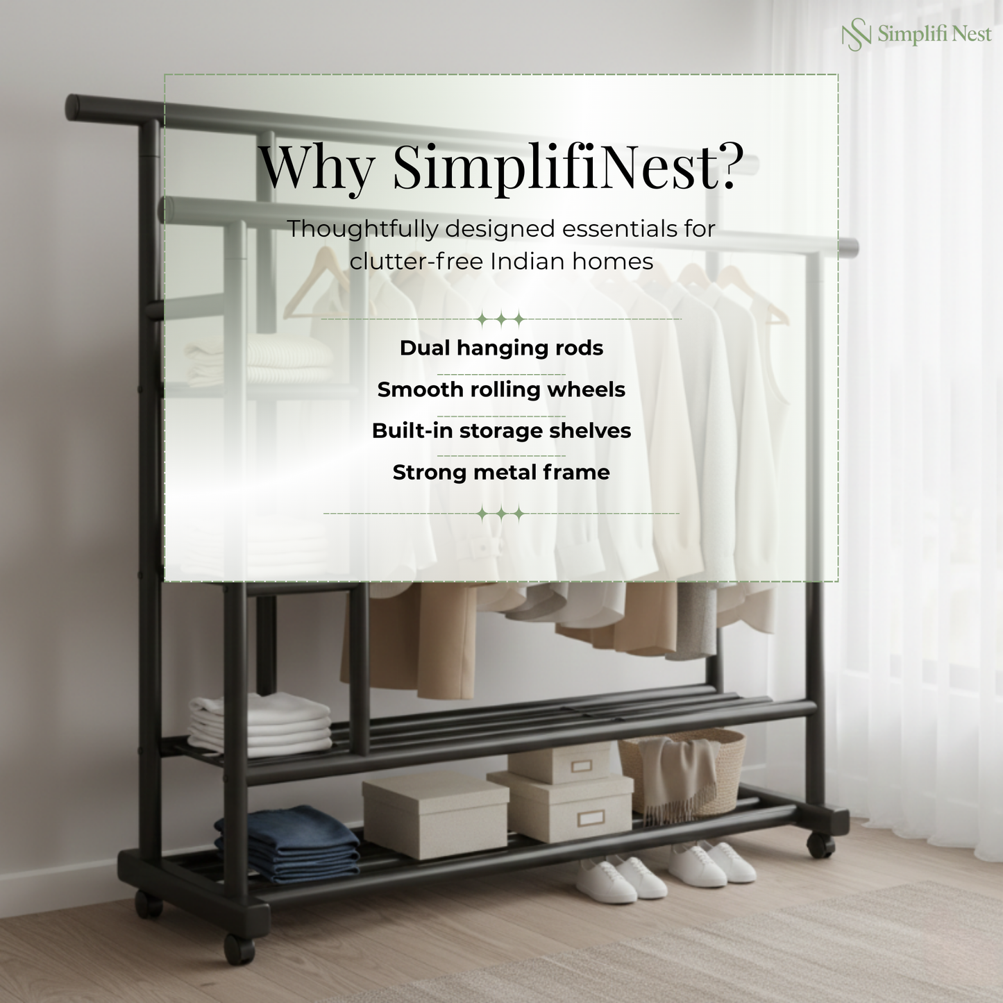 Premium Heavy Duty Double Clothing Rack with Storage Sections