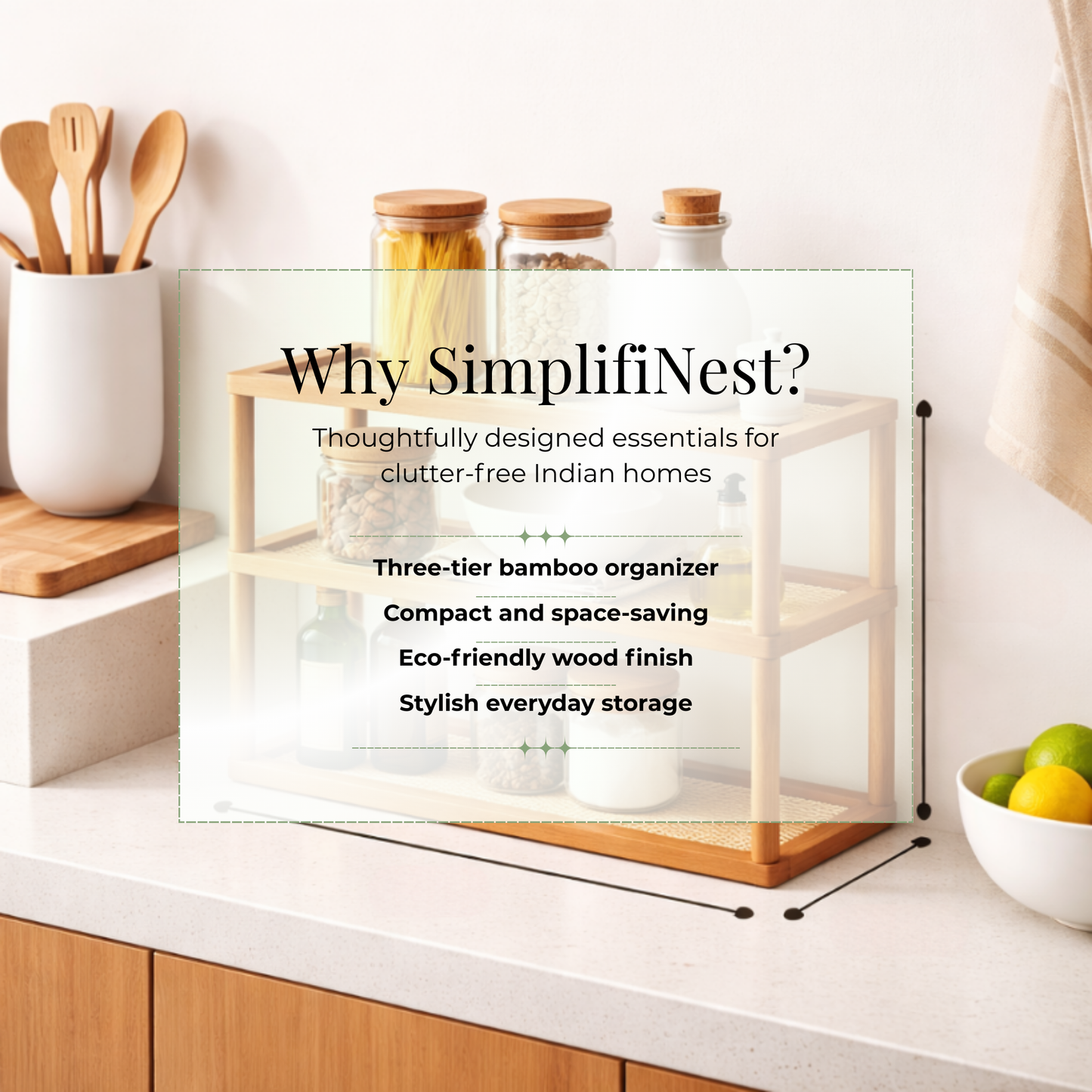 TriShelf Premium Bamboo Countertop Organizer Rack