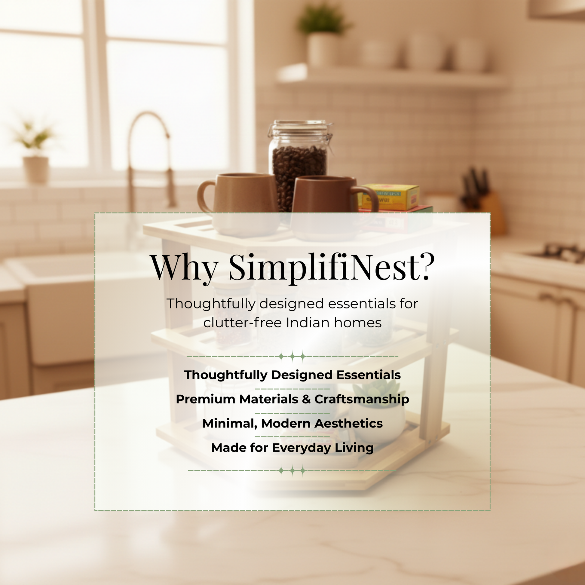 Bamboo Corner Organizer Rack Top View – Small Indian Kitchen Space Saver – SimplifiNest