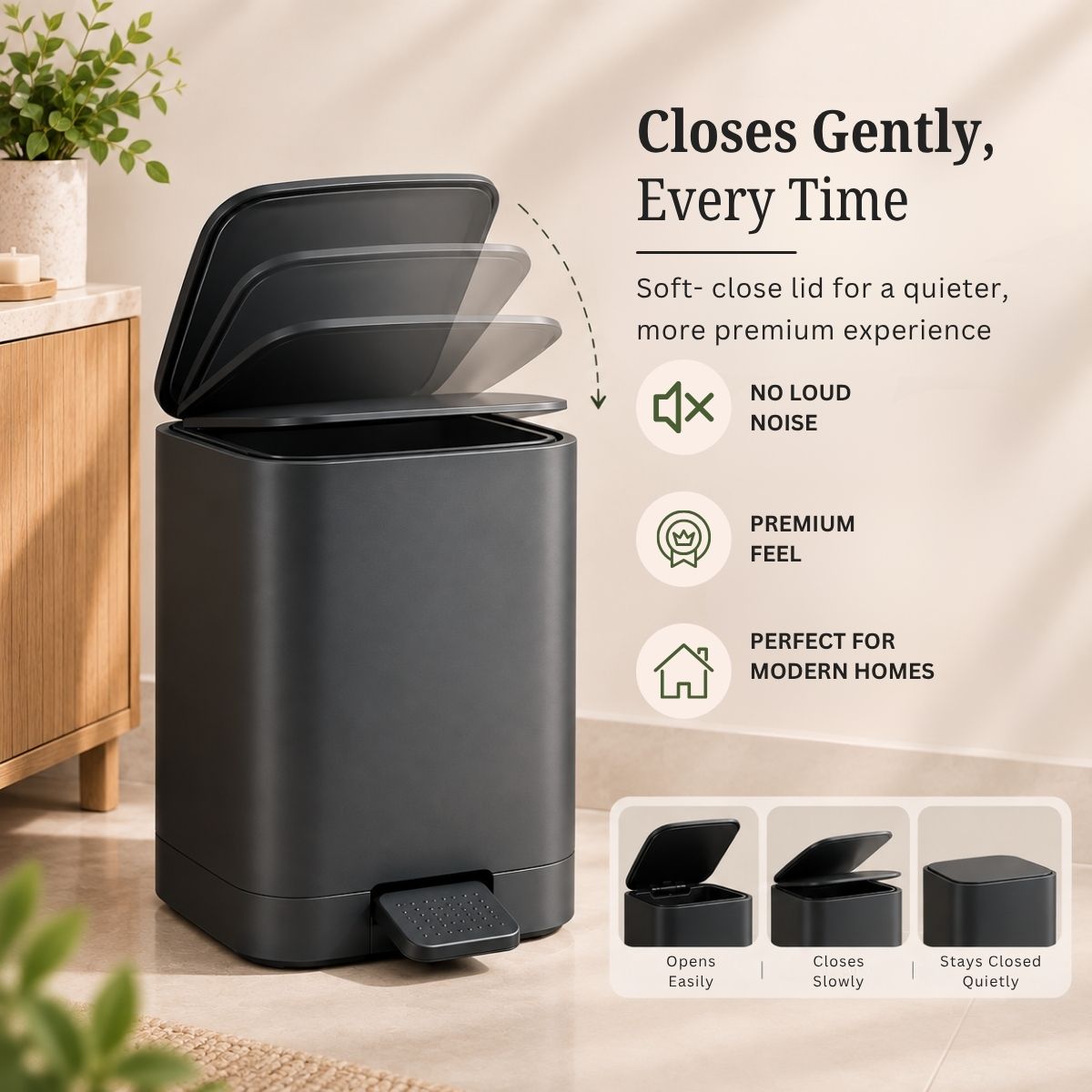 5L Matte Finish Dustbin with Removable Inner Bucket | Bathroom, Bedroom & Office