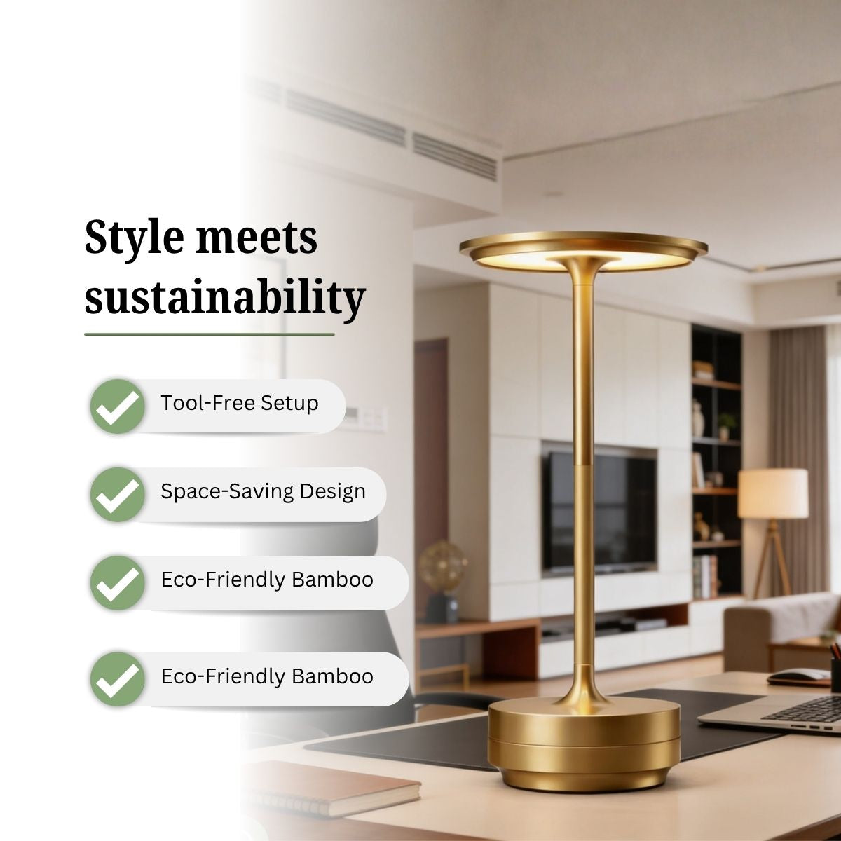 Rechargeable Cordless Metal Table Lamp | Touch Control | 3 Light Modes | Type-C | Heavy Base | 6–8 Hrs Battery