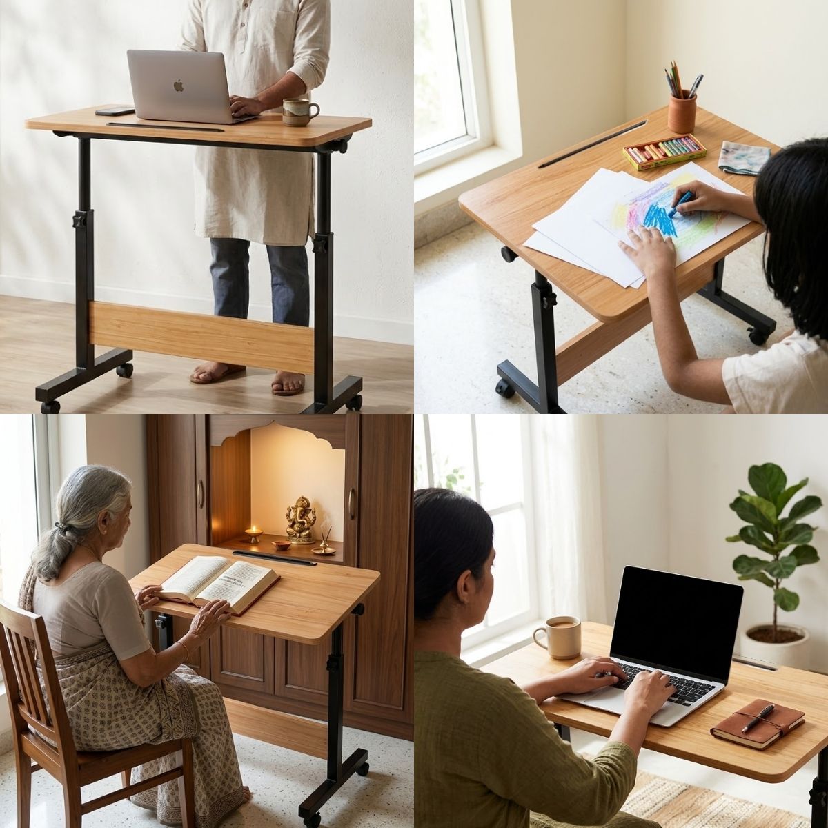 Adjustable Height Laptop Table & Standing Desk | 60–90cm | Wood + Iron