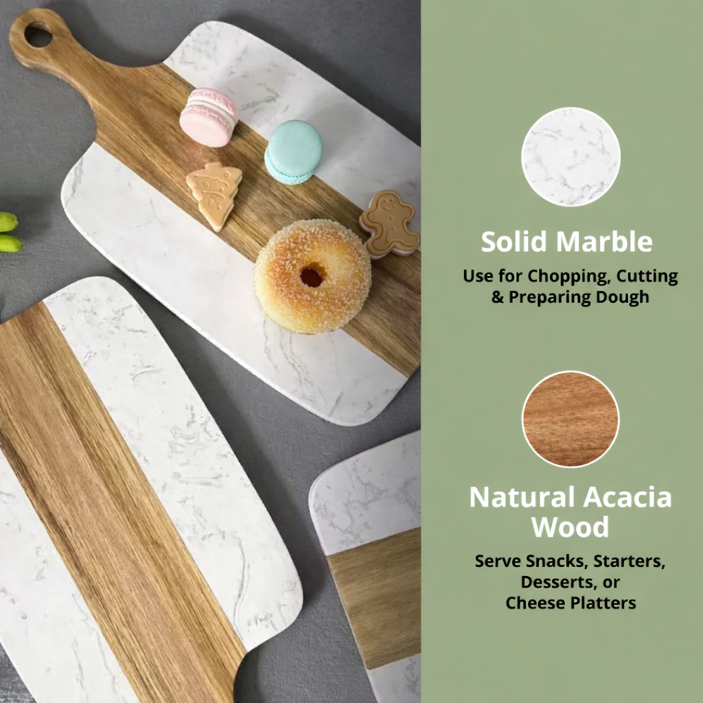 White Marble & Acacia Wood Chopping & Serving Board