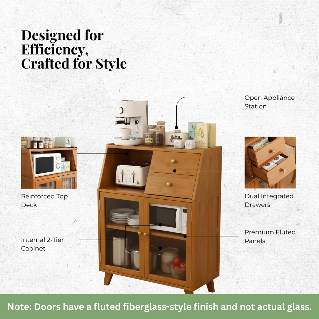 Bamboo Cabinet Dual Drawers Open – SimplifiNest Sideboard Drawer Storage India Kitchen Bedroom