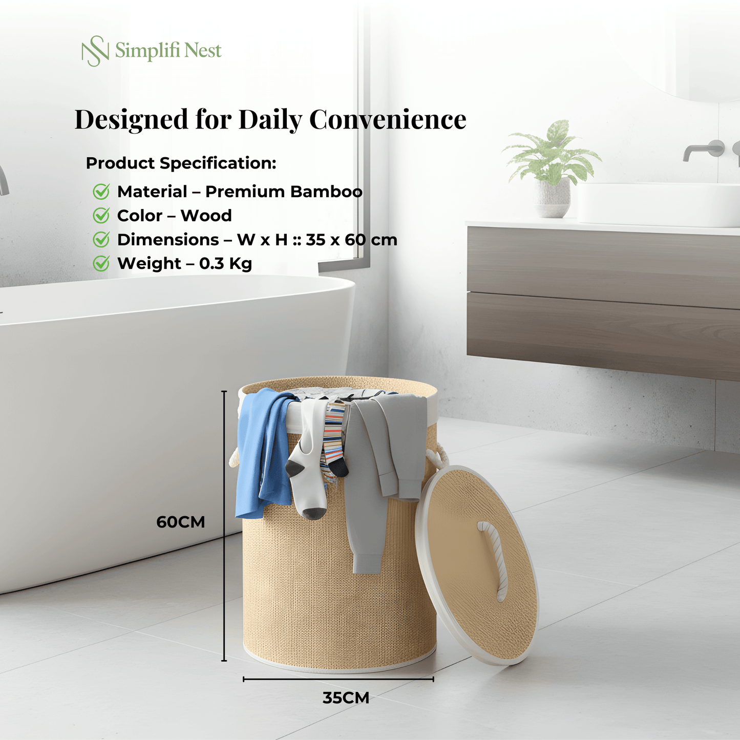 Simplifi Nest Round Premium Bamboo Laundry & Storage Basket