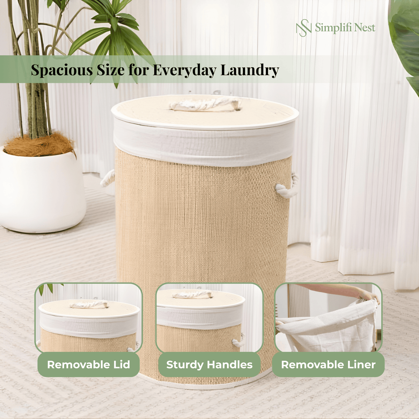 Simplifi Nest Round Premium Bamboo Laundry & Storage Basket