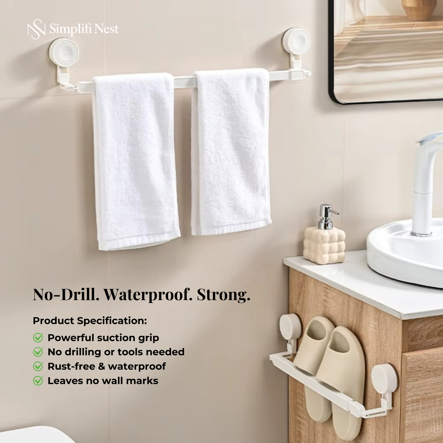 Suction Towel Stand (No-Drill, Waterproof)