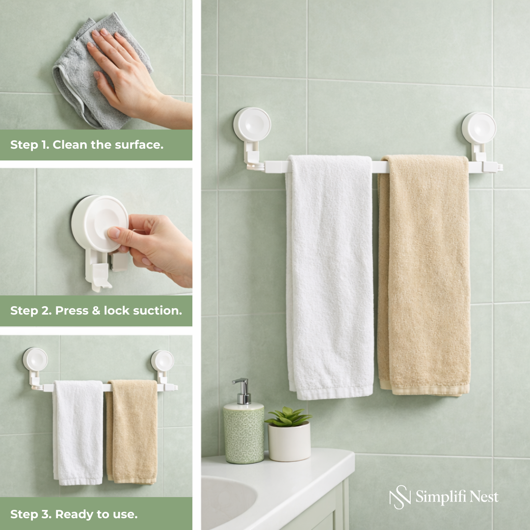 Suction Towel Stand (No-Drill, Waterproof)
