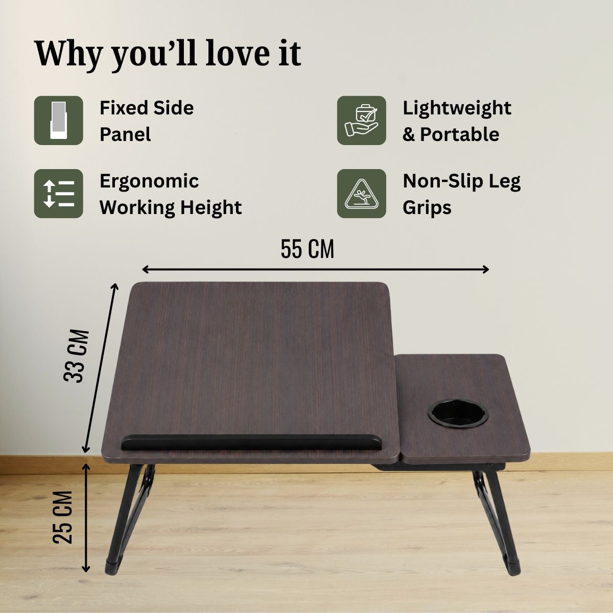 Foldable Bed Desk for Laptop & Kids Study – with Cup Holder & Tilting Tray