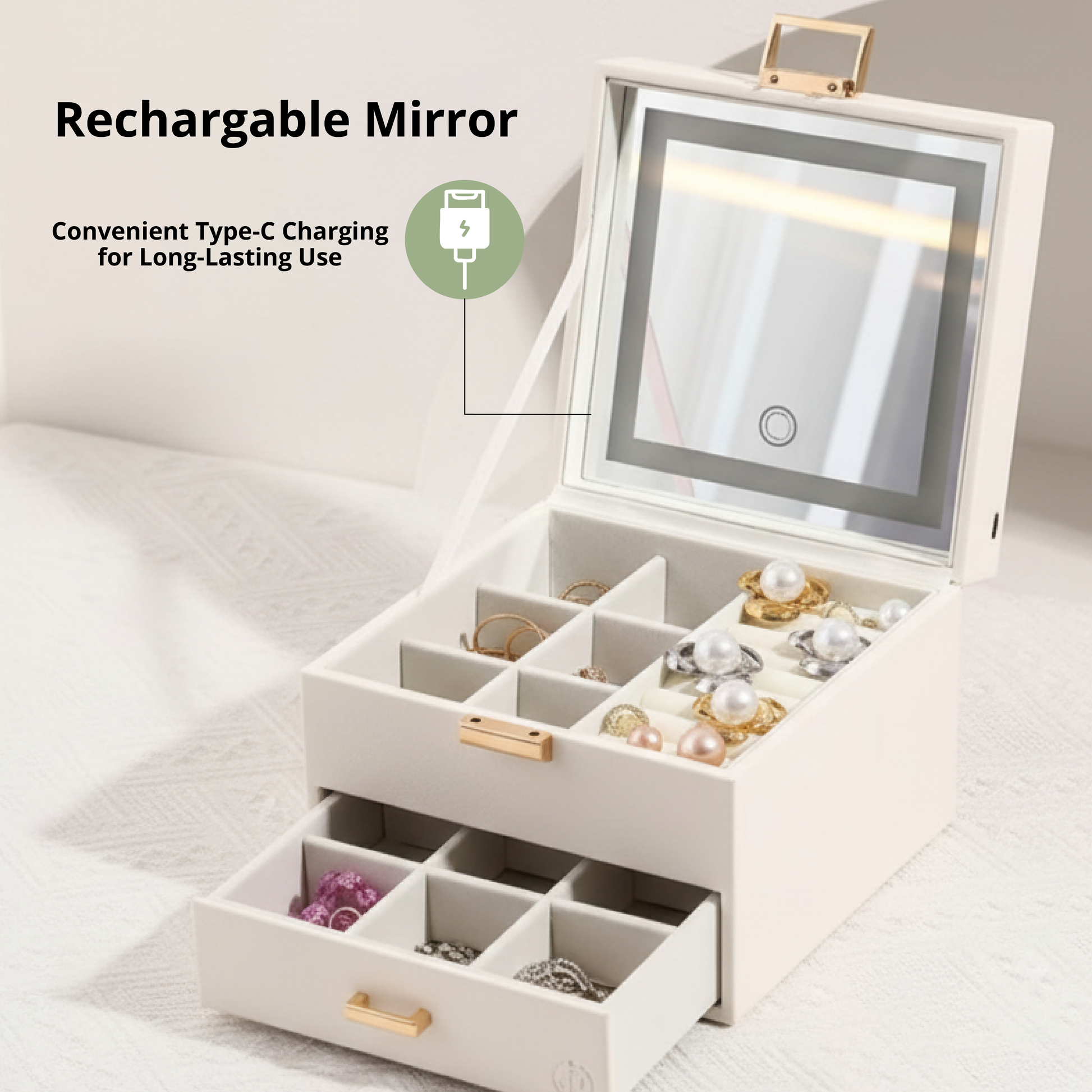 Large LED Jewelry & Makeup Organizer Box - SimplifiNest