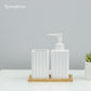 Ceramic Bathroom Set with Dispenser & Bamboo Tray - SimplifiNest