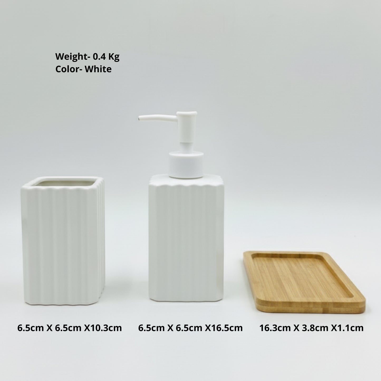 Ceramic Bathroom Set with Dispenser & Bamboo Tray - SimplifiNest