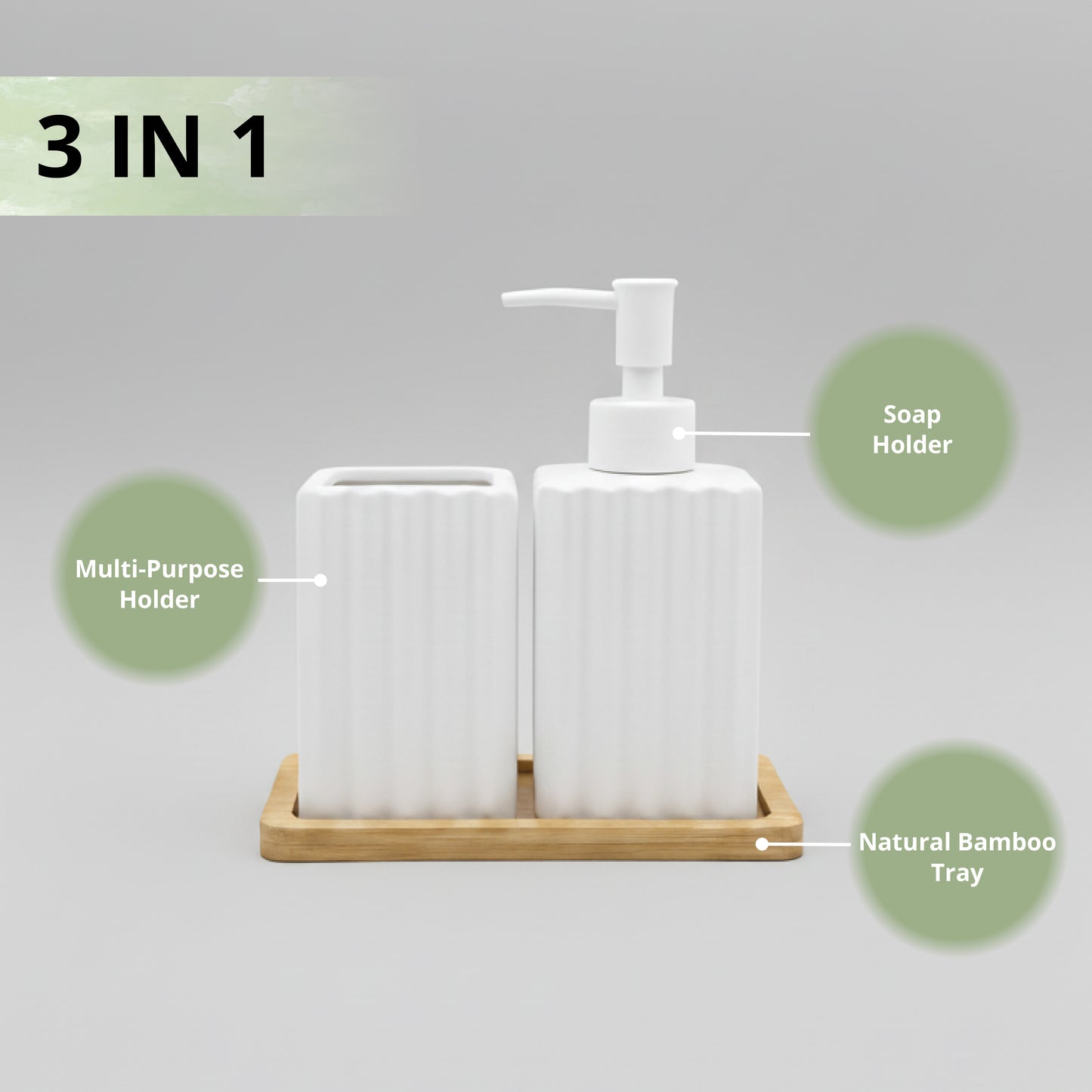 Ceramic Bathroom Set with Dispenser & Bamboo Tray - SimplifiNest