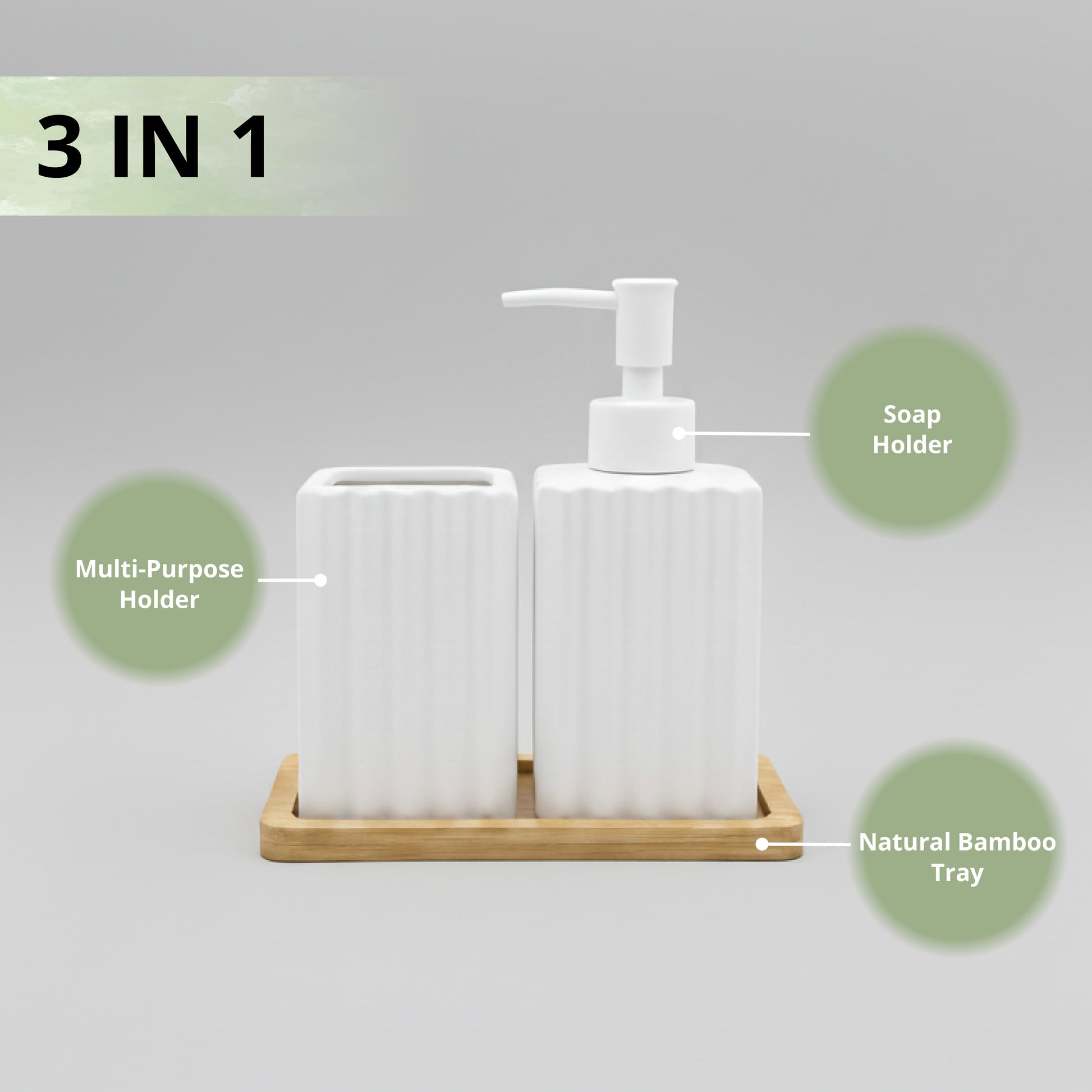 Ceramic Bathroom Set with Dispenser & Bamboo Tray - SimplifiNest