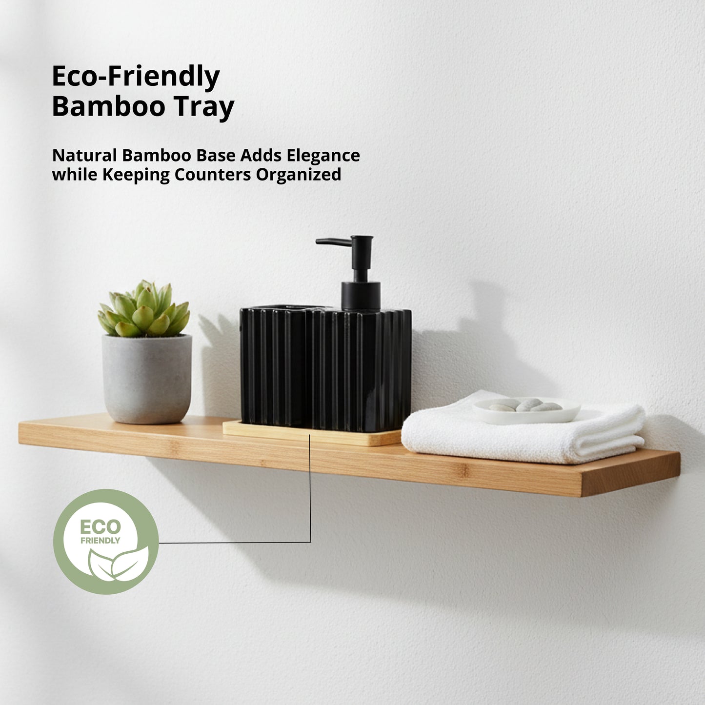 Ceramic Bathroom Set with Dispenser & Bamboo Tray - SimplifiNest